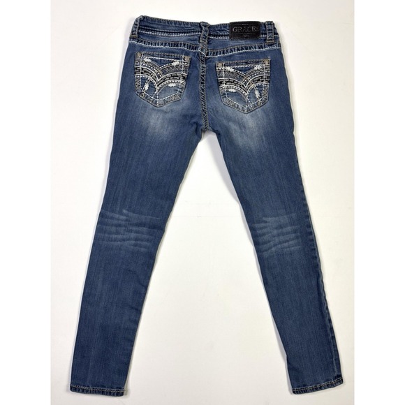 Grace in LA Denim - Grace in LA Jeans Women's 28 Embellished Pocket Skinny Blue Denim Y2K